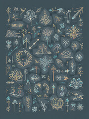 Arrow thin lines collection. Outline paths design