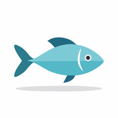 Illustration of a blue fish with fins and a white stripe near the eye.