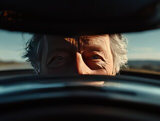 a face of an elderly casual typical english retired man sitting in his car