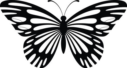 Black Silhouette of a Butterfly with Detailed Wings on White Background insect animal © SUMAIA