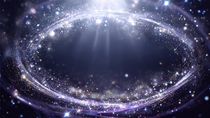 An abstract, ethereal composition featuring a luminous, swirling vortex with particles of light and a celestial ambiance