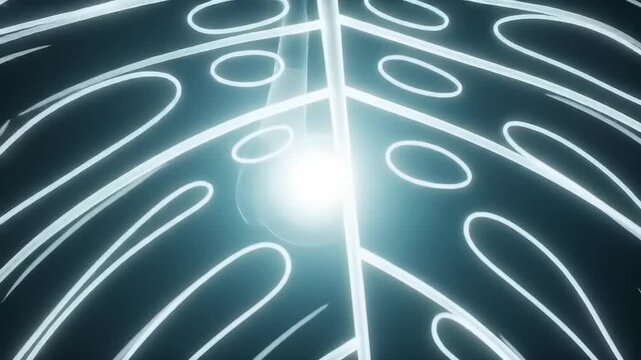 Glowing Neon Monstera Leaf Abstract Background with Light Effect.