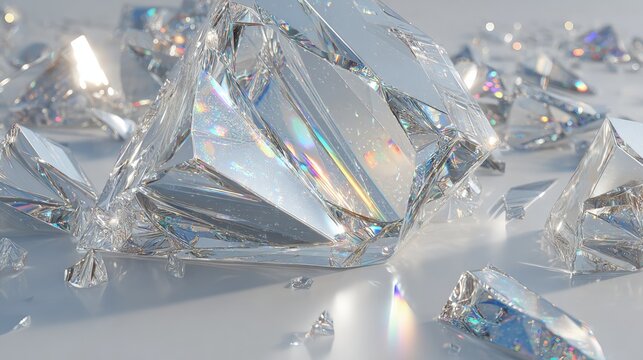 Scattered Sparkling Diamonds In White Background