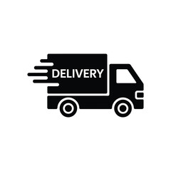 Black silhouette of a delivery truck in motion