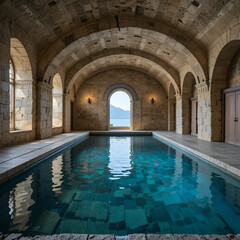 Swimming pool in the ancient monastery of Xenophon on the holy Mount Athos