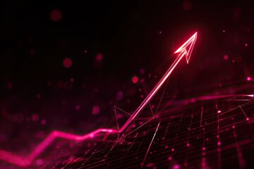 Abstract composition showing a glowing red arrow pointing upwards on a dark backdrop