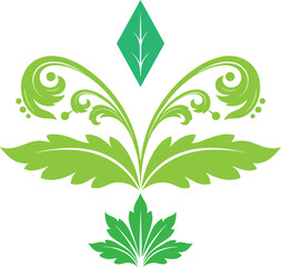 Elegant green floral swirl design with gemstone accent for decorative use