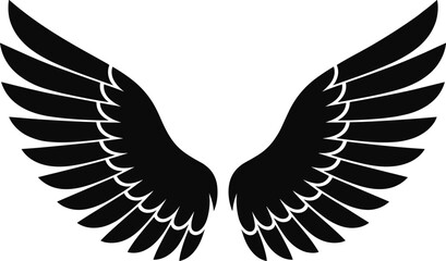 Black Silhouette of Angel Wings Spread Open bird feather