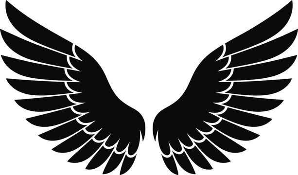 Fototapeta Black Silhouette of Angel Wings Spread Open bird feather