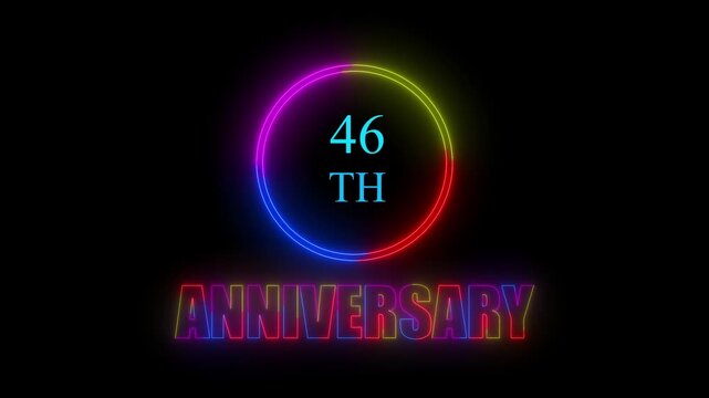 Glowing neon 46 years anniversary emblem. Anniversary icon or label. front of dazzling fireworks 46 years celebration and congratulation design element splash convert animated explosion ... See