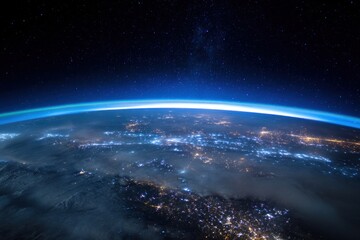 Obraz premium Earth from Space - A Stunning View of City Lights and Atmosphere.