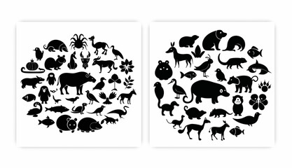 Farm animals livestock silhouettes.
