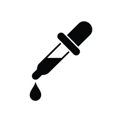 Black and white icon of a dropper dispensing a liquid drop
