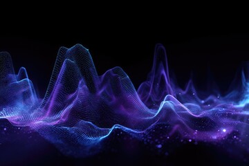 Obraz premium Abstract digital graphic of fluctuating waveforms in shades of blue and purple against a black background
