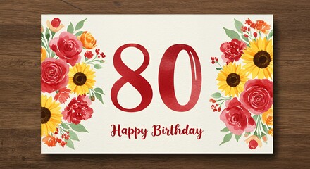Floral birthday greeting with number 80 and decorative elements