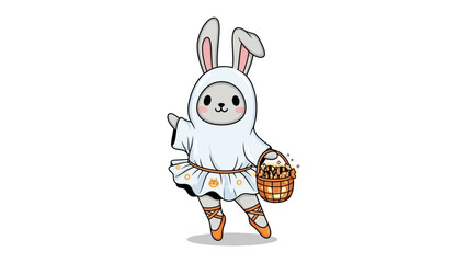 Playful Bunny in Costume: A whimsical illustration of a bunny in a costume with basket of egg. Embrace the joy and cheer.