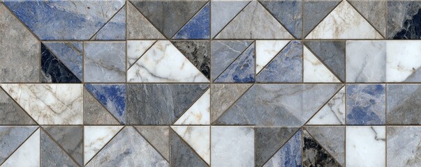 Abstract Geometric Pattern Featuring Triangular And Square Shapes In Grey Blue And Brown Tones