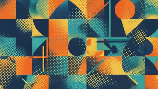 Vibrant geometric abstract pattern with circular and linear shapes in bold colors