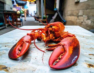Fresh lobster on a table outdoors