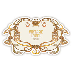 Decorative flowers and leaves in art nouveau style, vintage, old, retro style. Border, frame, template for product label, cosmetic packaging. Easy to edit. Vector illustration.