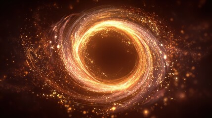 A glowing vortex of light swirls around a dark center, resembling a cosmic phenomenon