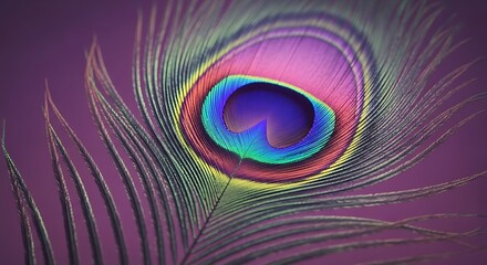 Obraz premium Closeup macro shot of a vibrant peacock feather with intricate eye pattern and iridescent colors