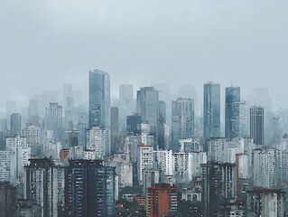 Fototapeta premium Dense architecture of an asian downtown skyline showcasing various buildings in gray tones