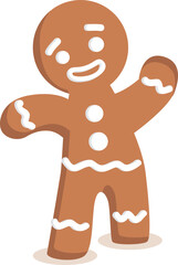 Smiling gingerbread man illustration with icing details, isolated on white background. Perfect for Christmas, holiday, and festive designs, cards, and seasonal projects.