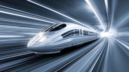 Obraz premium High-Speed Train in Motion Through Futuristic Tunnel With Blurred Light Effects