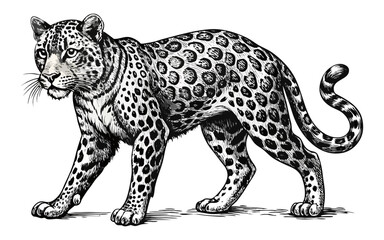 Hand-Drawn Realistic Leopard Illustration – Vintage Safari Wildlife Art.