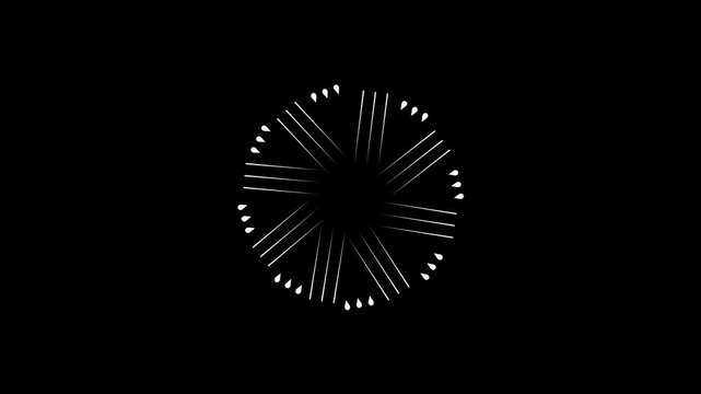 Line blast and circle burst explosion, singel line blast Explosive Burst Animation for Video Decoration, white cartoon, firework shape Motion Graphic 4K Effect circle burst black Background
