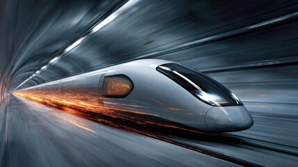 Fototapeta premium High-speed train in motion through a dark tunnel, showcasing speed and modern technology in transportation