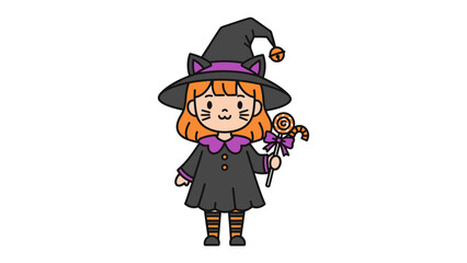 Enchanting Halloween Witch: A cute witch in costume ready for halloween celebrations, with a magic wand
