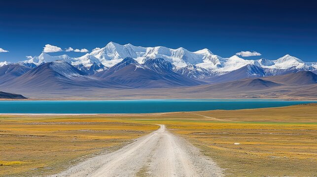 Mountain lake vista, dirt road (1) - Powered by Adobe