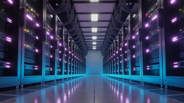Experience the power of data in a modern server room, ideal for showcasing technology, networking, and digital infrastructure solutions with a dynamic flow - Powered by Adobe