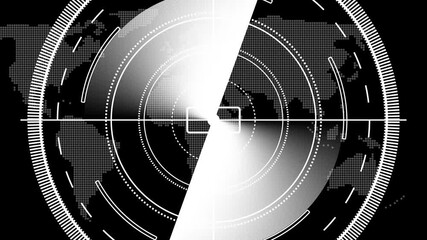 Radar screen animation on black background. Signal transmitted sonar radar. Radar point detect enemy position. hud icon. An air traffic control tower equipped with radar. Hud High-tech radar scanner - Powered by Adobe