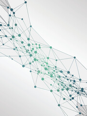 Abstract network of interconnected dots and lines on white background, representing connectivity, technology, and modern communication systems
