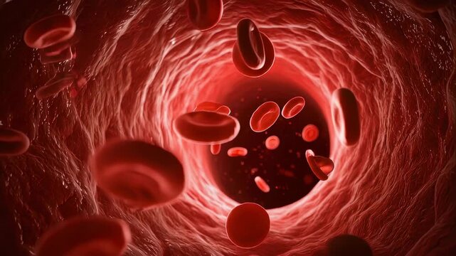 Dynamic flow of red blood cells coursing inside a vibrant blood vessel stream