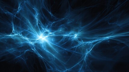 Abstract digital artwork featuring glowing blue energy, with interconnected strands of light on a dark background