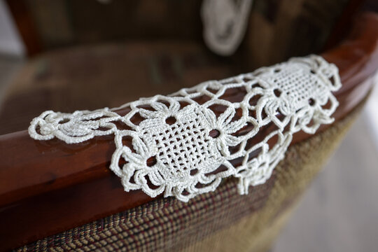 Shallow depth of field (selective focus) details with Romanian communist era Milieu (Mileu or macrame) decoration