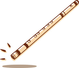 Vector illustration of a flute isolated on white background. Elegant woodwind instrument used in classical, folk, and jazz music. Perfect for educational, musical, and artistic design projects.