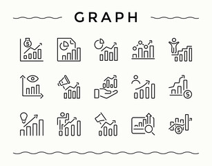 Graph icon set. Featuring inspect, research, magnify, audit, assessment and more. Research vector line icon set. Perfect for logos and infographic. Art and illustration.