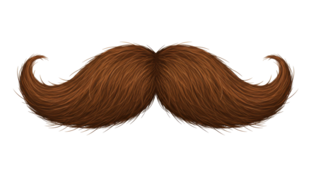 Brown handlebar mustache PNG isolated on transparent background, vintage facial hair for barbershop and retro style design