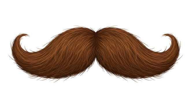 Brown handlebar mustache PNG isolated on transparent background, vintage facial hair for barbershop and retro style design