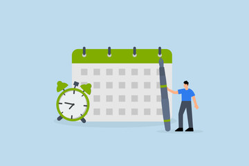 Calendar date event, businessman circles significant date event on calendar