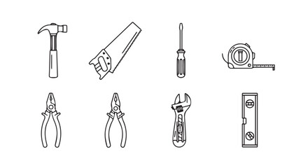 Obraz premium Collection of hand tools for repair and construction isolated on vector