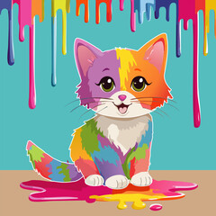 Portrait of an animal in bright colors.Vector illustration of a cat covered in bright multi-colored paint.