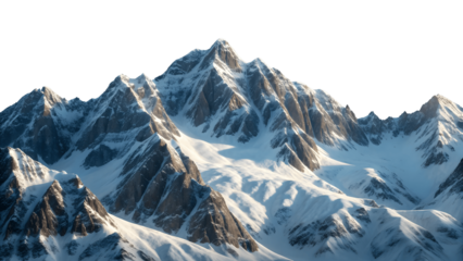 Snowy mountain top with jagged peaks isolated on transparent background