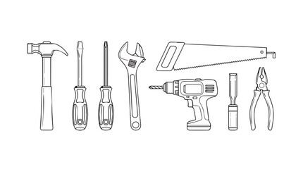 Collection of hand tools and power tools for repair and construction tasks vector