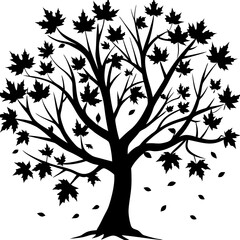 Vibrant maple tree in autumn with falling orange and red leaves a beautiful seasonal illustration for nature and fall themes